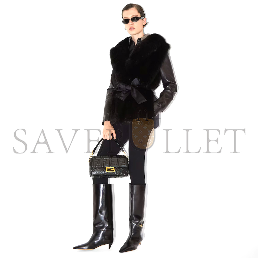 FENDI BAGUETTE BLACK LEATHER BAG 8BR600AT57F15ZW (27*15*6cm)